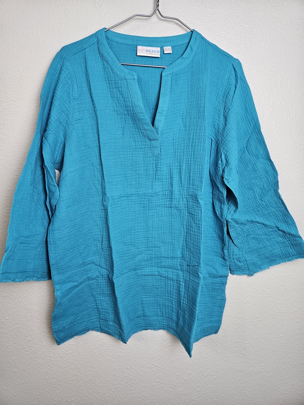 Belle by Kim Gravel Turquoise Split-Neck Cotton Tunic Size L